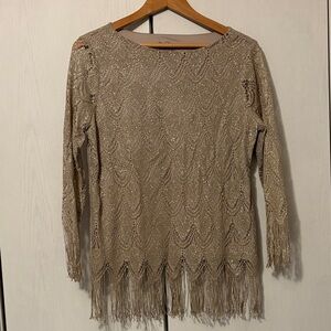 Chico’s Gold Fringe Long Sleeve Top‎